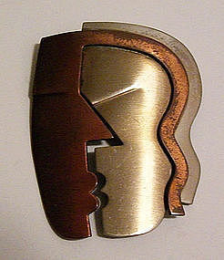 Rebajes Modernist Copper & Steel KISS Deco Brooch