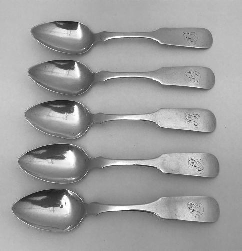 Rare Set of 5 City-Marked West Chester, PA Spoons, Edward M. Bartlett
