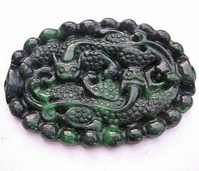 Green Jade Stone Carving Pendant of Han Dragon