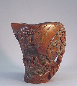 CHINESE EARLY 20TH HARDWOOD CARVED CUP