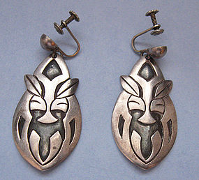 Sterling Mexican Earrings, Animal Faces