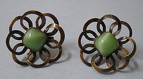 Mexican Silver and Glass Earrings, c. 1940