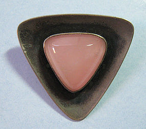 Sterling and Rose Quartz Pin, N.E. From, c. 1965