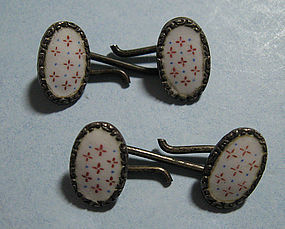 American Sterling and Ceramic Cuff Links, c. 1890