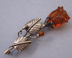Amber and Sterling Blossom Pin, c. 1960
