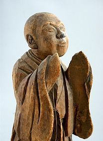 Japanese Wood Mingei Figure Priest Edo Period 18th.c