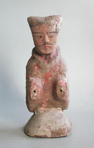 Fine Large Chinese Western Han Dynasty Painted Pottery Kneeling Figure