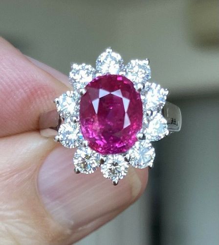 An Important Unheated Burma 3.11ct Ruby & Diamond Ring GRS Cert