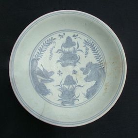 Blue and White Ming Dish with Bird
