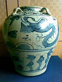 Blue and White MingJar with Winged Dragon Decoration
