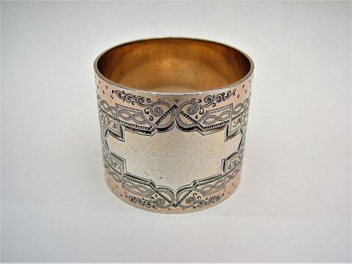 coin silver napkin ring, heavy and well engraved
