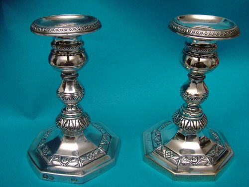 a good pair of Portuguese silver candlesticks, Oporto circa 1855