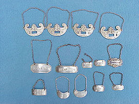 eight assorted bottle tickets, one by woman silversmith