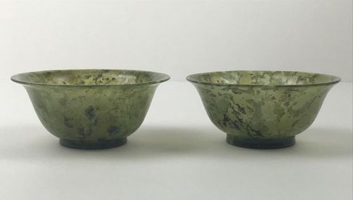 Pair of Lovely Spinach Jade Bowls, Likely Republic Period Circa 1920s