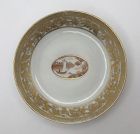Chinese Export Saucer w/Sepia Sailing Scene & Gilded Grape Leaf Border
