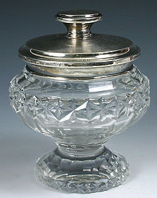 English cut glass crystal pedestal dresser jar, sterling silver cover