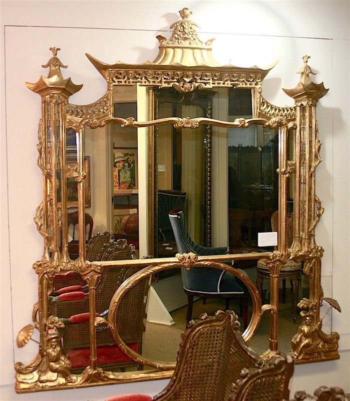 Chinese Chippendale style large gilt wood pier mirror