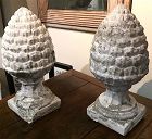 Pair antique pine cone stone garden statuary finials, English