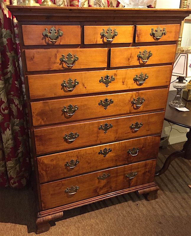 American Chippendale tiger maple tall chest