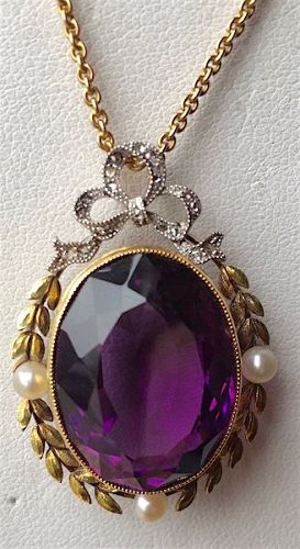 Amethyst Edwardian 14Kt and pearls pendant