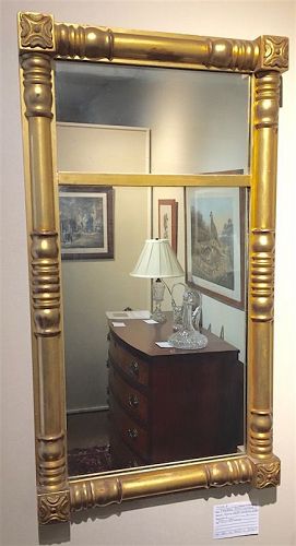 Federal era gilded split column mirror looking glass