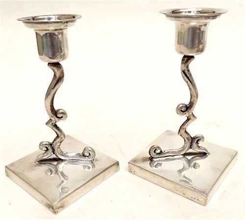 Pair Mexican silver candlesticks by Pedro Lopez G.