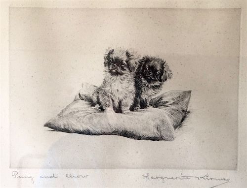 Marguerite Kirmse signed original dog etching - Pung and Chow