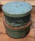 Two antique pantry boxes in old blue paint