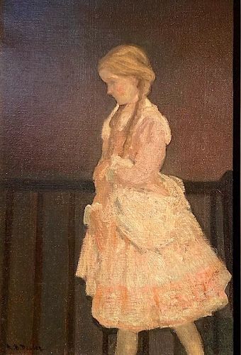 Athur Bowen Davies portrait painting - Girl on Balcony