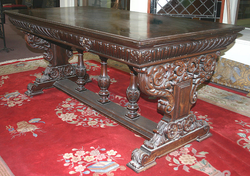 Renaissance Revival walnut library table, c.1875-1900