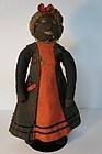 16" antique black cloth dollwith embroidered face rag stuffed
