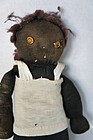 Nice old black sock doll with amber glass button eyes rags stuffed