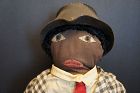 All original black cloth man doll with suit and tie 19" circa 1920