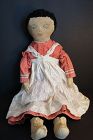 29" big beautiful cloth doll embroidered face stitched fingers C. 1890