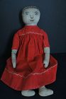 Antique embroidered face cloth doll 13"