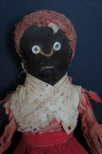 Great old wrecky black cloth doll original clothes antique 16"