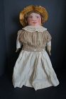 Painted face antique clot doll with big blue eyes, rosy cheeks 20"