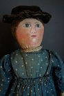 Heart stopper, painted face doll with blue polka dot dress 22" C. 1880