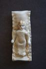 Tiny bisque doll needle keep tan satin with embroidered edge C 1880