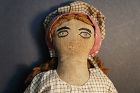 Exquiste embroidered face 12" antique cloth doll C 1890