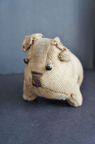 Great old handmade cloth dog with leather nose shoe button eyes