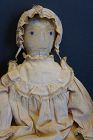 19" painted face doll real hair, leather hands nice clothes 1880-90