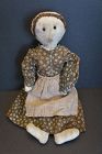 The sweet look of surprise, rag doll in brown calico dress 16"