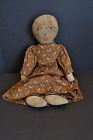 Old, antique, embroidered face, brown calico dress...doll 23" 1890