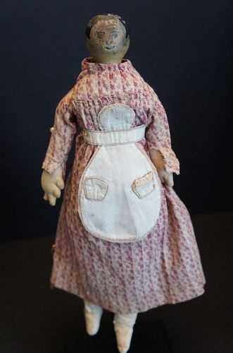 Wooden doll with cloth arms and legs C. 1880, 13" tall