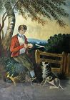 Boy Cutting Apple with Dog (Watercolor)