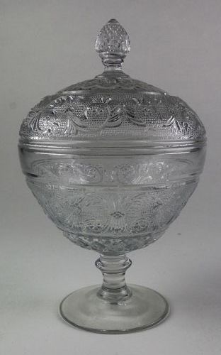 Early American Sandwich Low Standard Compote with Lid 1924