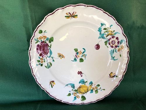 French faience dinner plate with flowers circa 1740, Strasburg?
