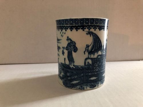 Caughley Fisherman pattern porcelain mug c. 1790