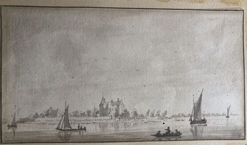 Attr. Willem II Van de Velde estuary drawing, circa 1700